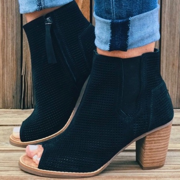 Toms Shoes - NWOT- TOMS Black Ankle Open Suede Perforated Tassel Boots/Booties